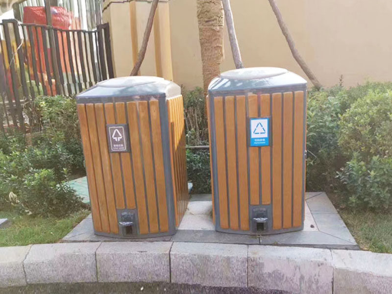 鋼木腳踏分類果皮箱